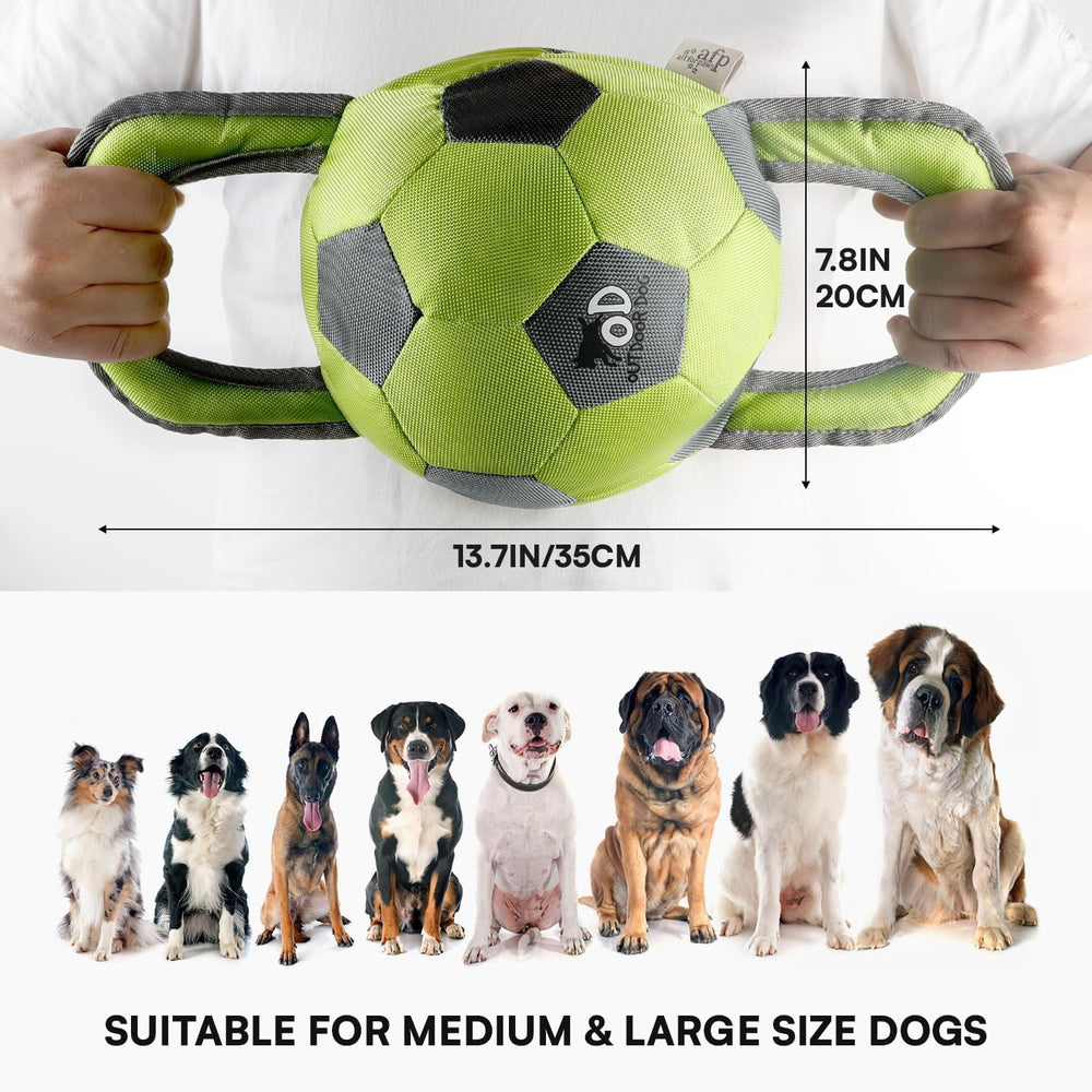 ALL FOR PAWS Ballistic Handle Ball shows two handles for easy tug sessions.
