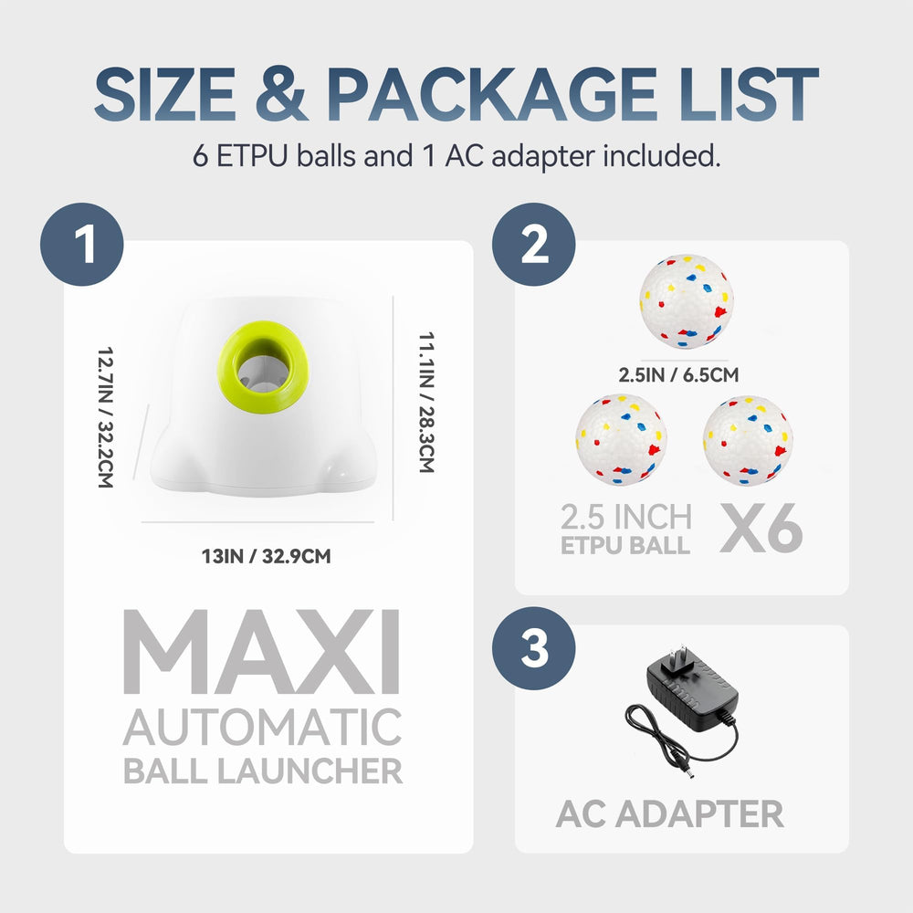 ALL FOR PAWS box shows six included balls for extended play