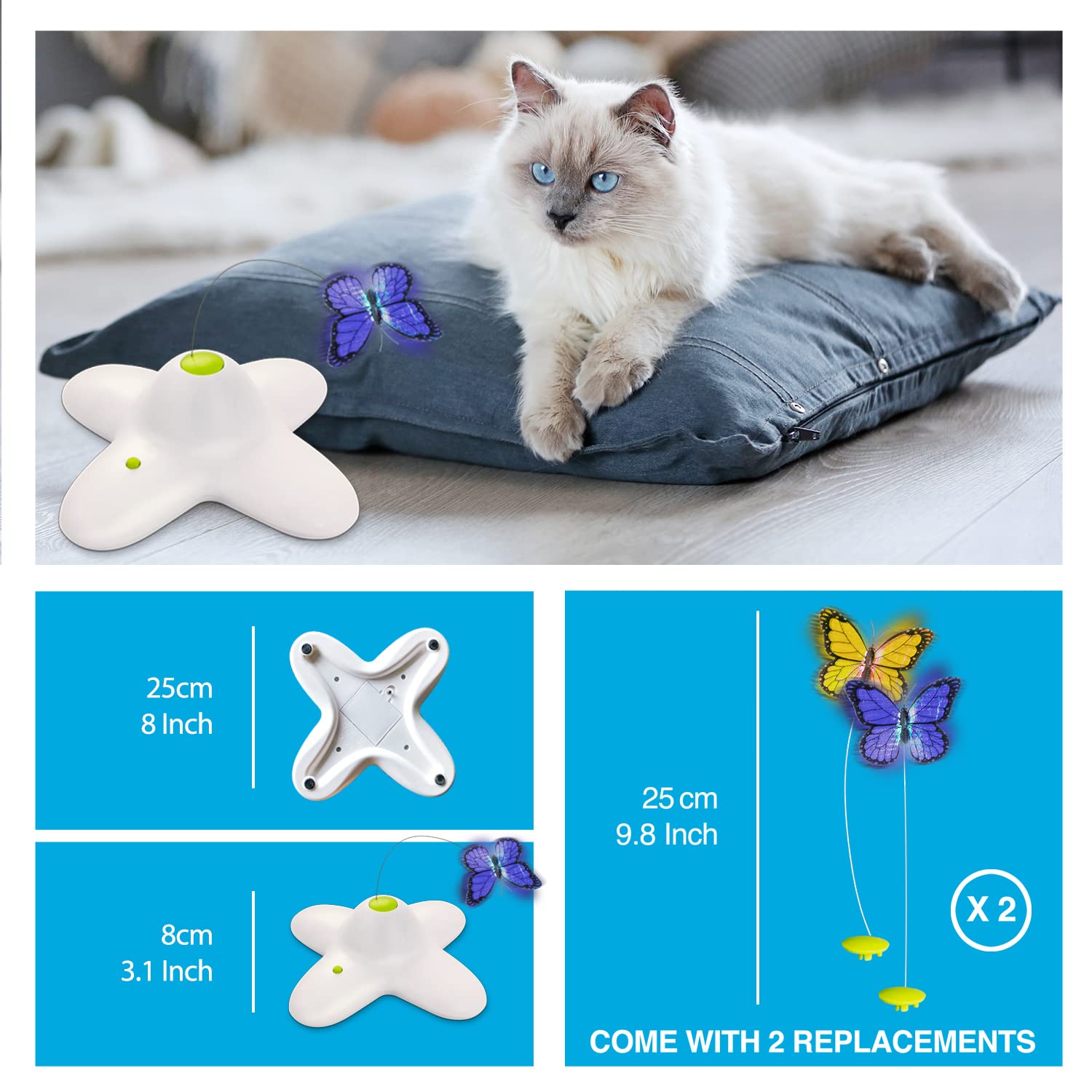 ALL FOR PAWS Butterfly Flutter Bug Toy 360-degree rotation keeps cats engaged