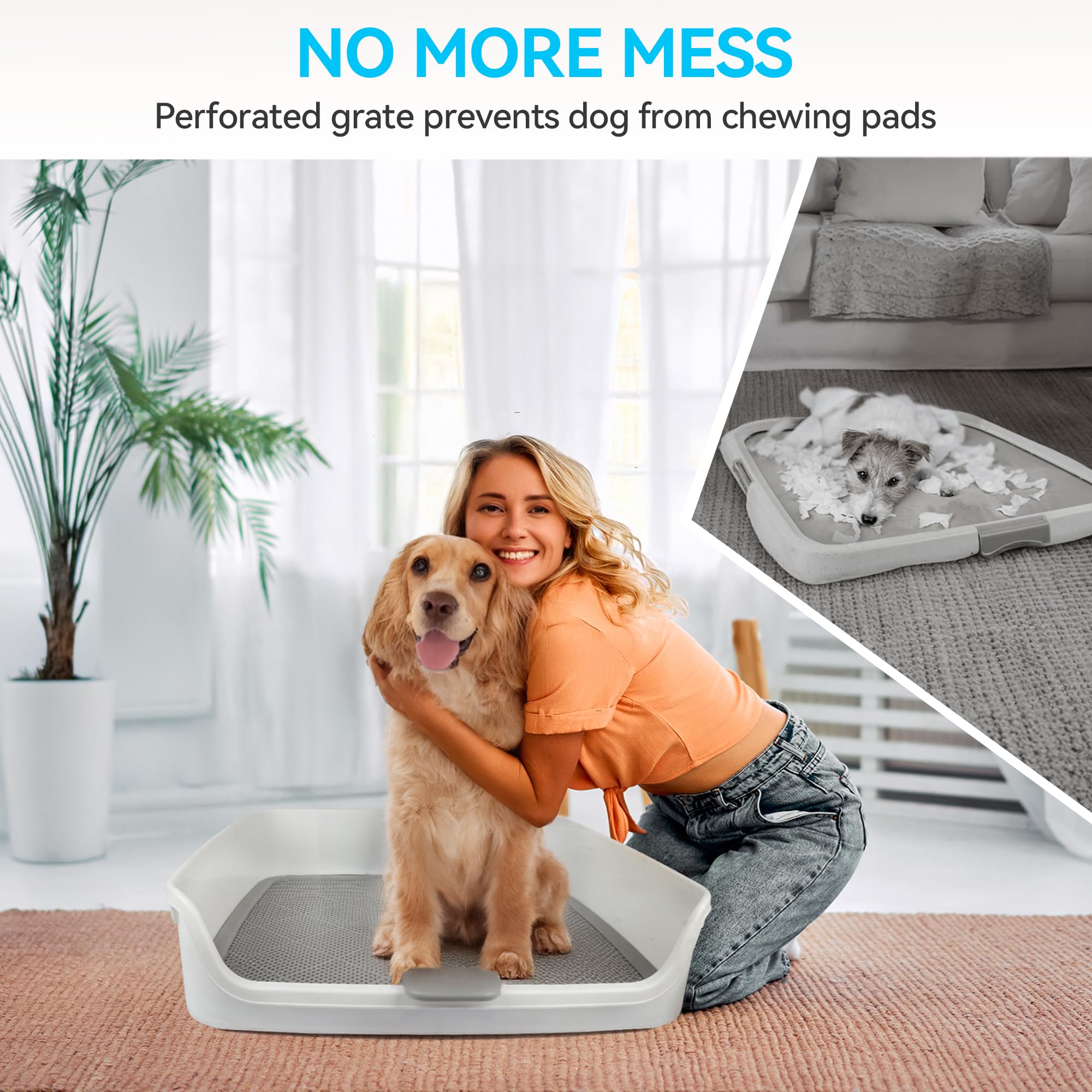 ALL FOR PAWS dog litter box with raised sides reduces splashes and floor mess.