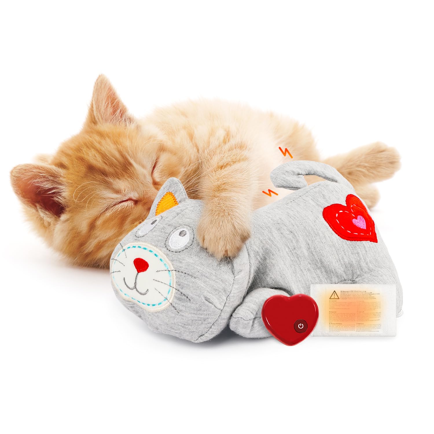 ALL FOR PAWS Heartbeat Cat Plush Toy with realistic heartbeat calms anxious pets.