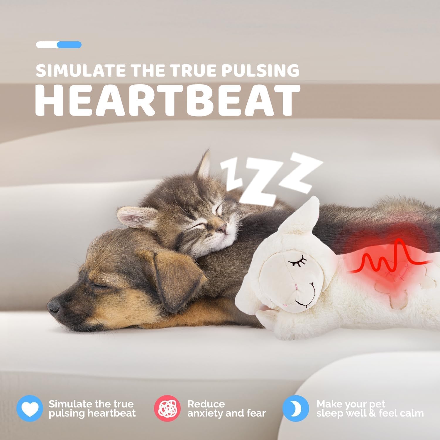 ALL FOR PAWS Heartbeat Toy demonstrates sleep aid use for dogs