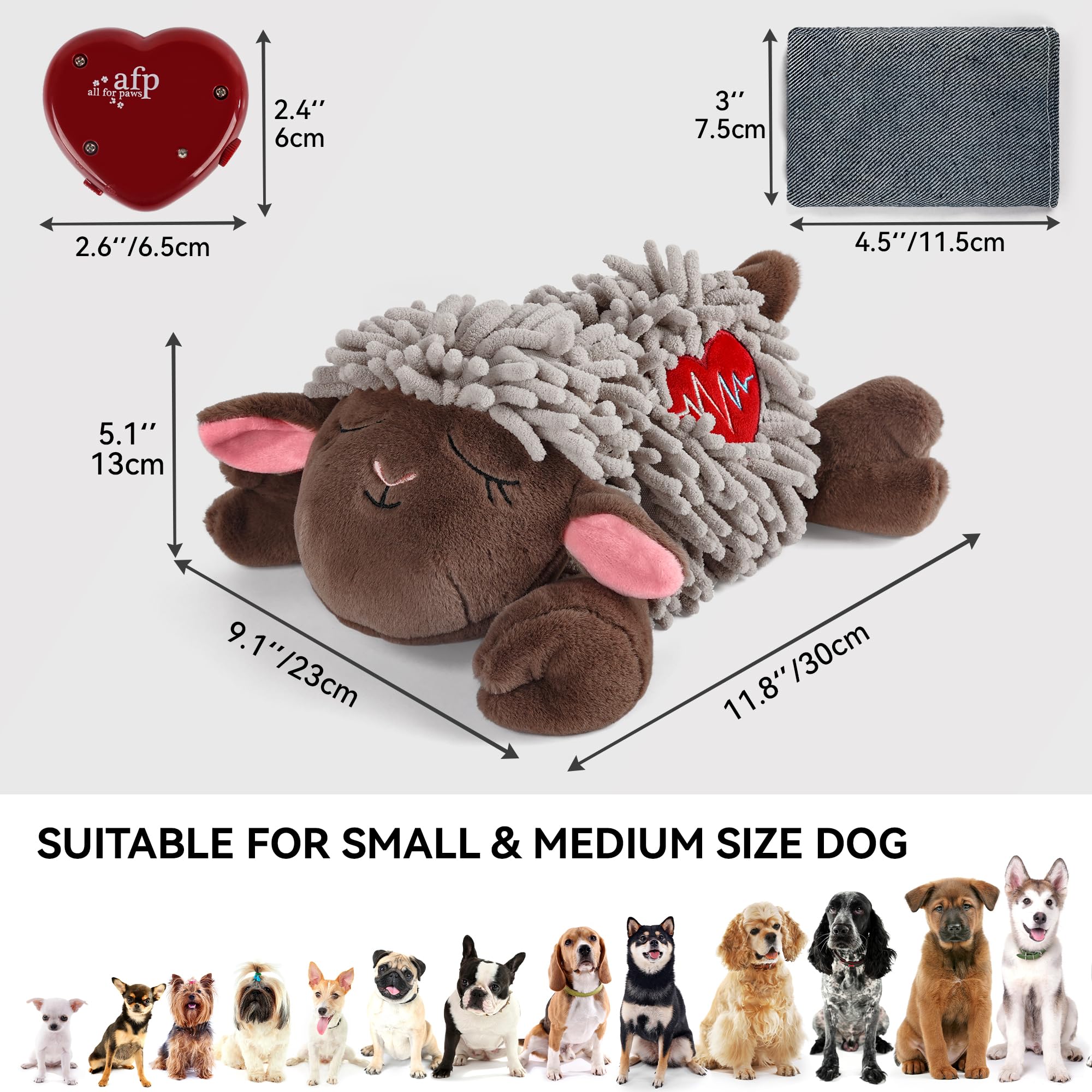 All For Paws Heartbeat Toy crinkle ears design captures attention and eases boredom.
