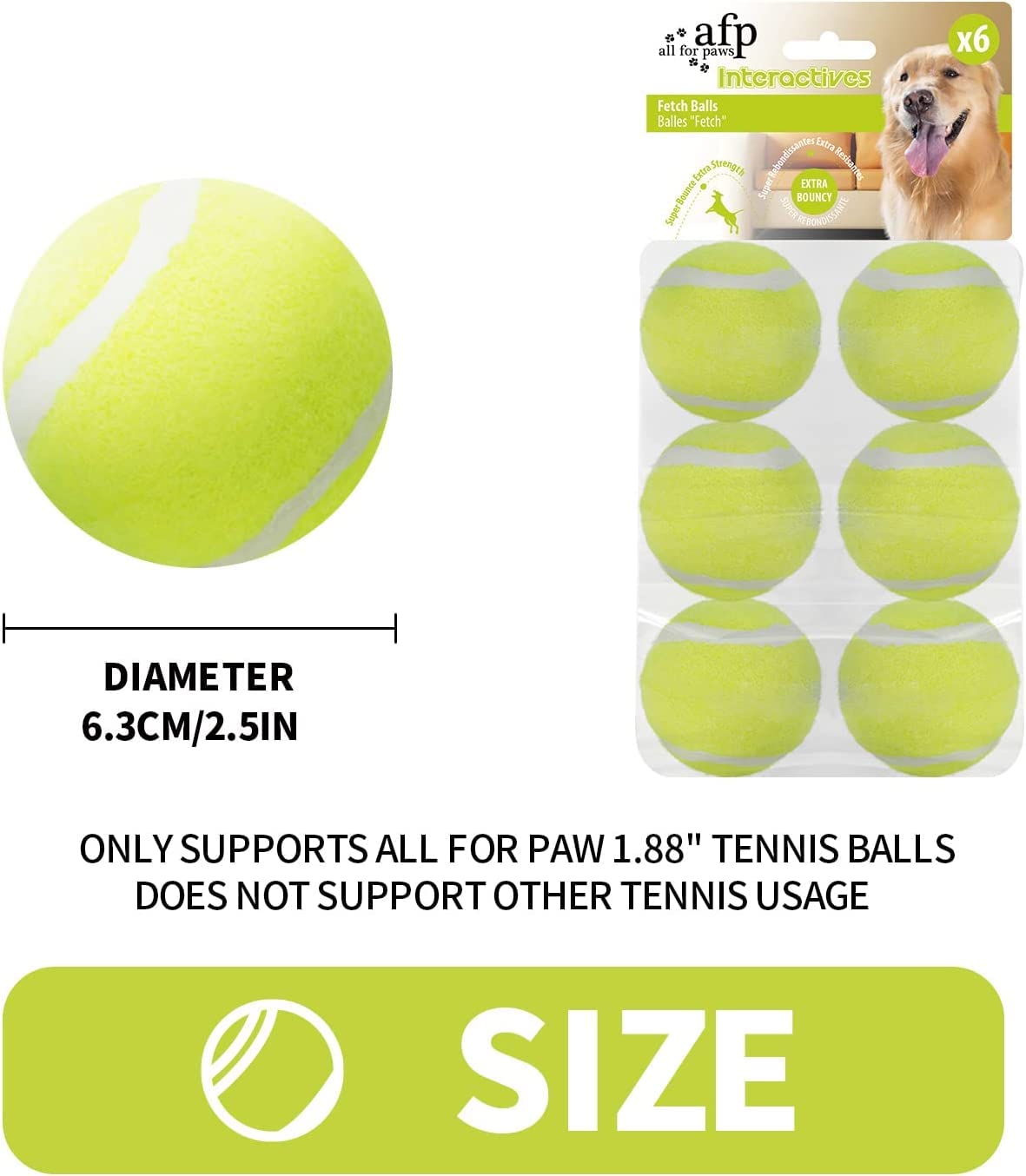 ALL FOR PAWS high-bounce tennis ball enhances lively fetch sessions.