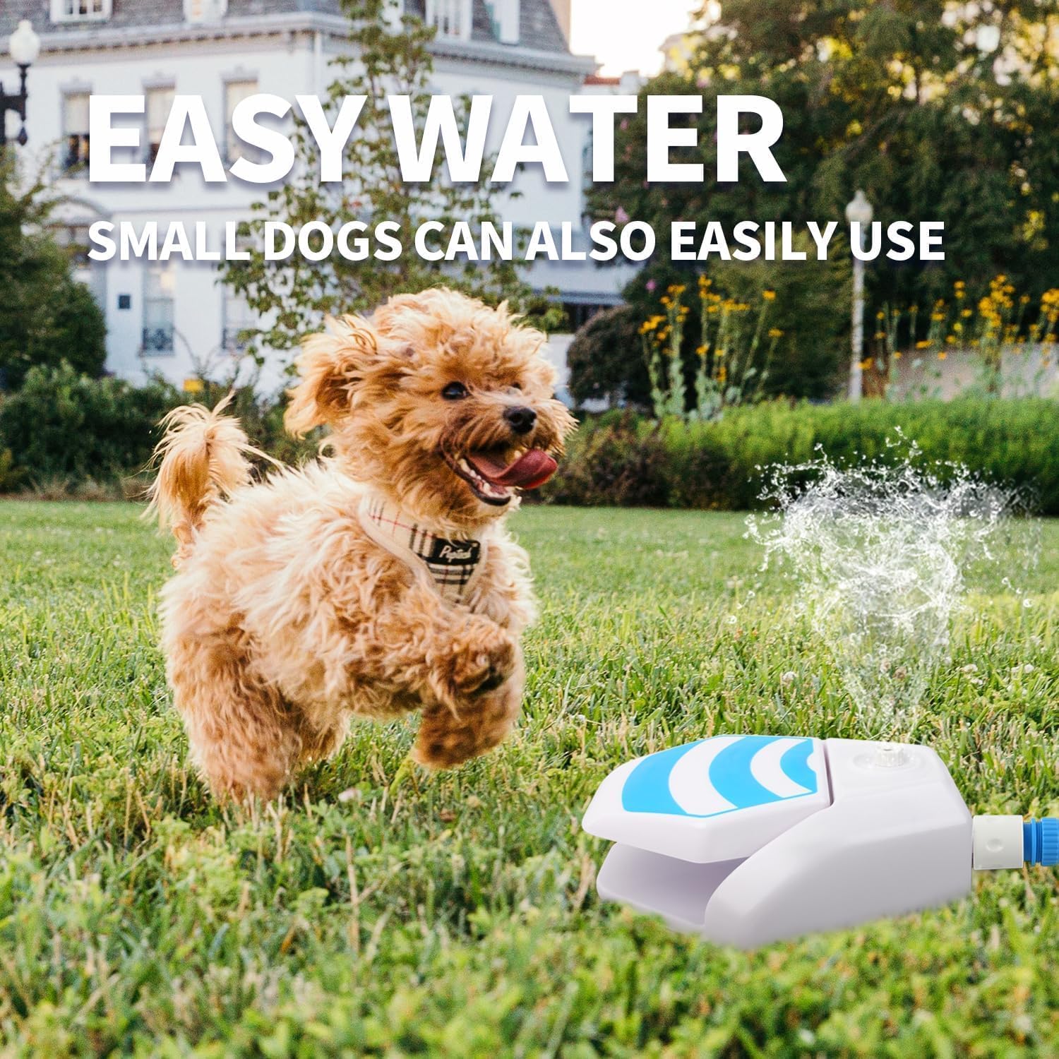 ALL FOR PAWS step-on design enables dogs to trigger water flow independently.