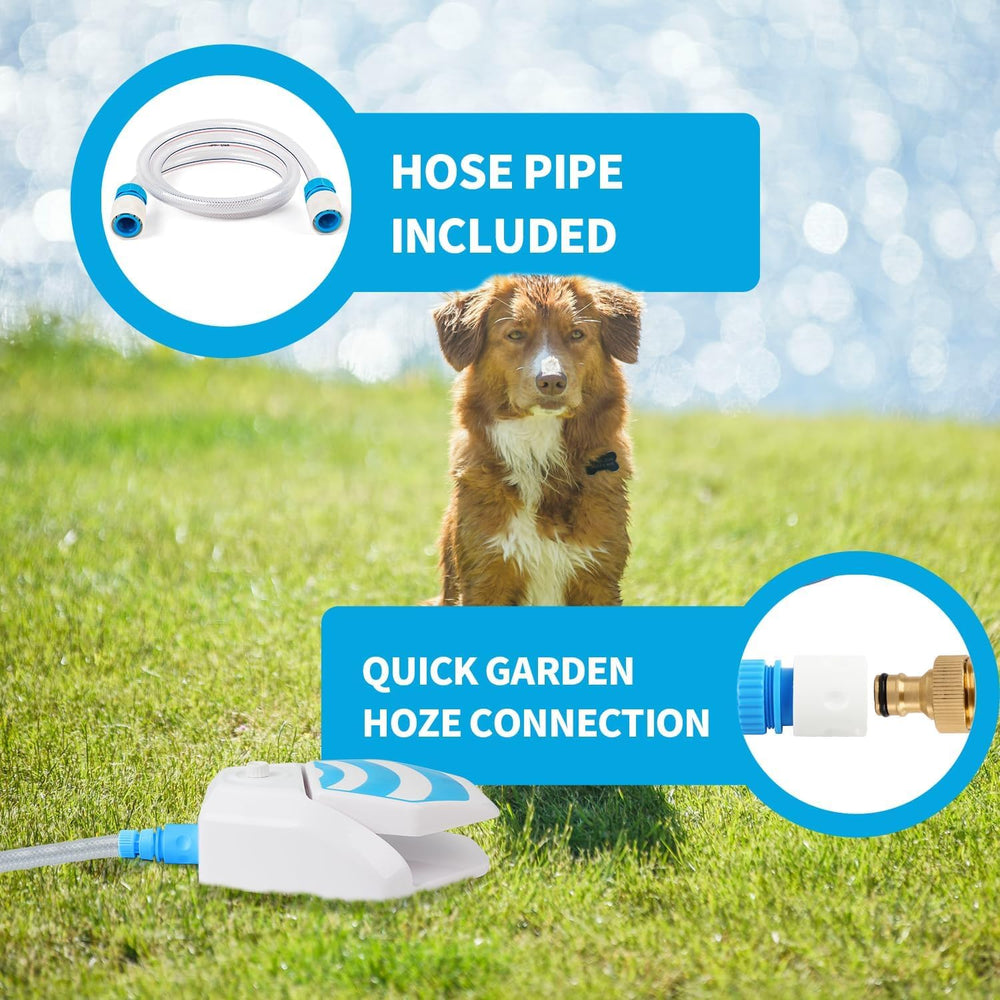ALL FOR PAWS yard setup with hose connection on a sunny lawn.