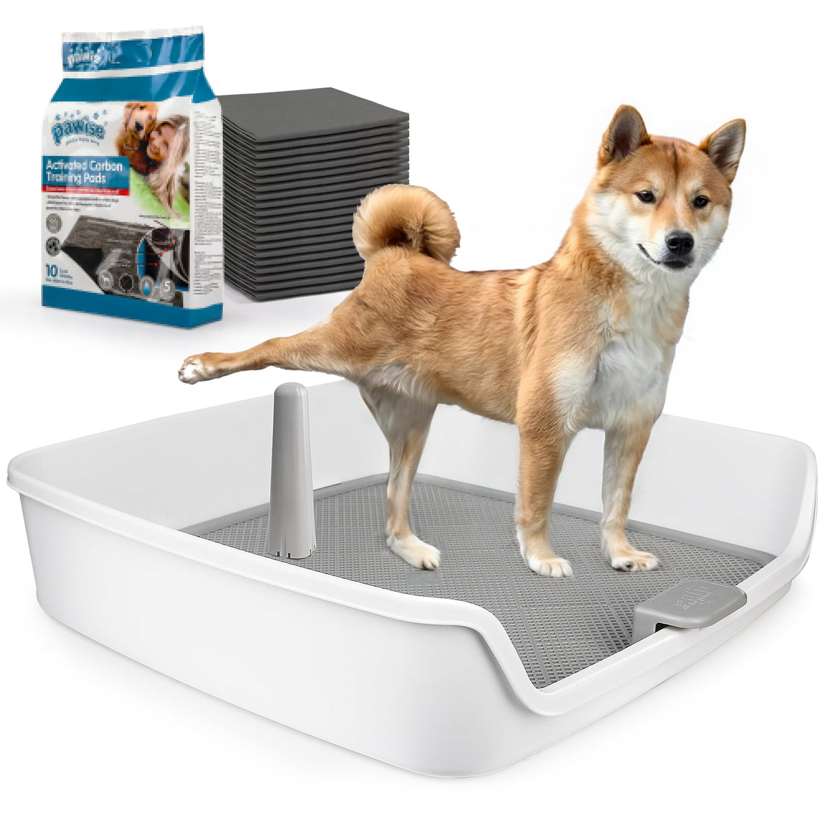 ALL FOR PAWS pee pad holder grid design directs urine into the tray for dry paws.