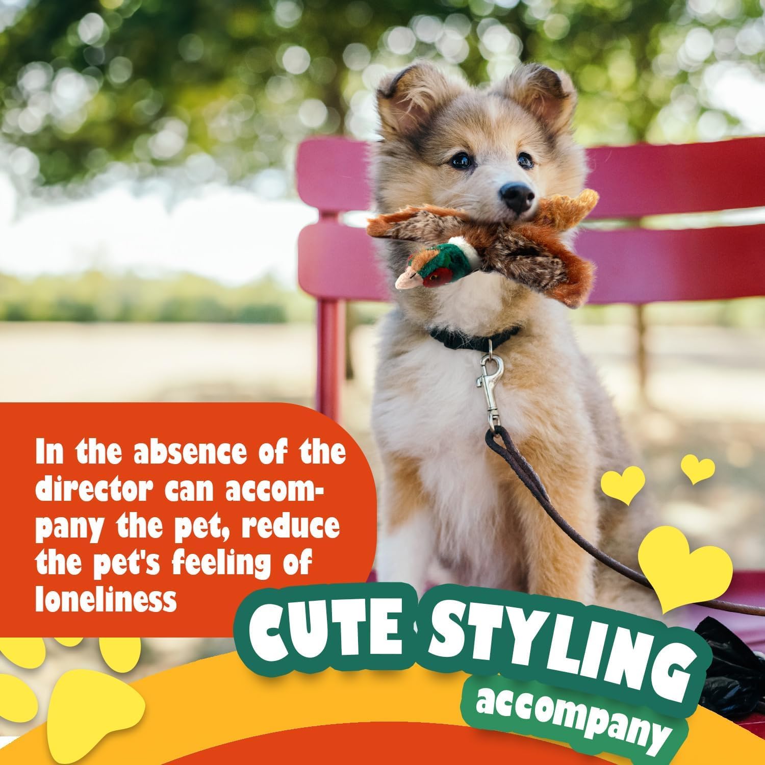 ALL FOR PAWS pheasant toy features durable stitching to resist rough chewing.