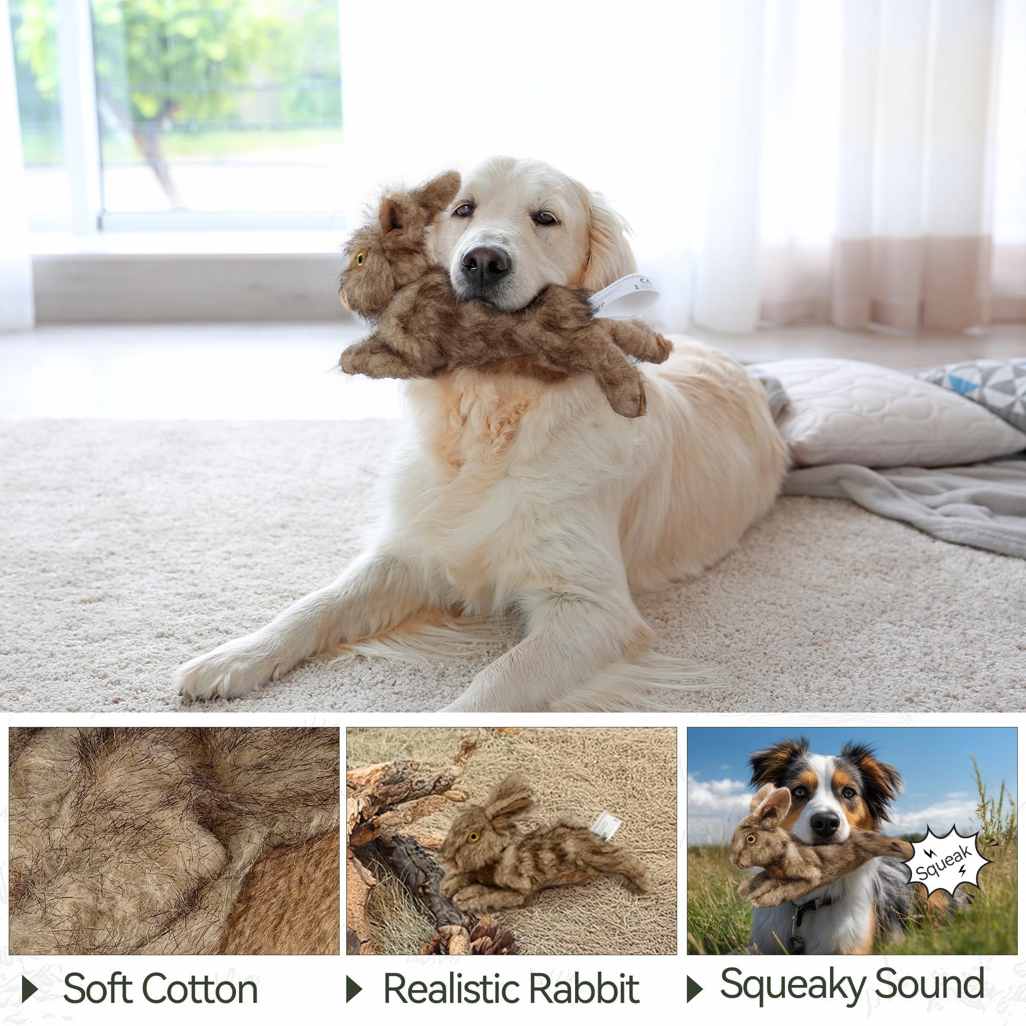 ALL FOR PAWS Rabbit Squeaky Doy Toy in-action for active exercise