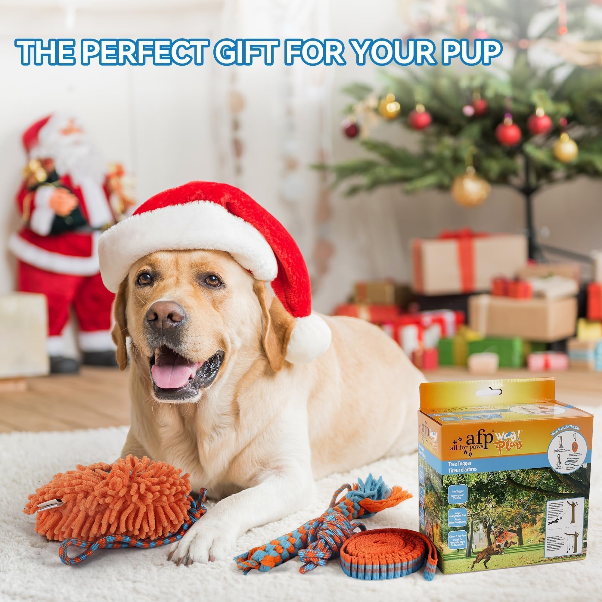 ALL FOR PAWS tree-hung setup supports interactive play with supervision.