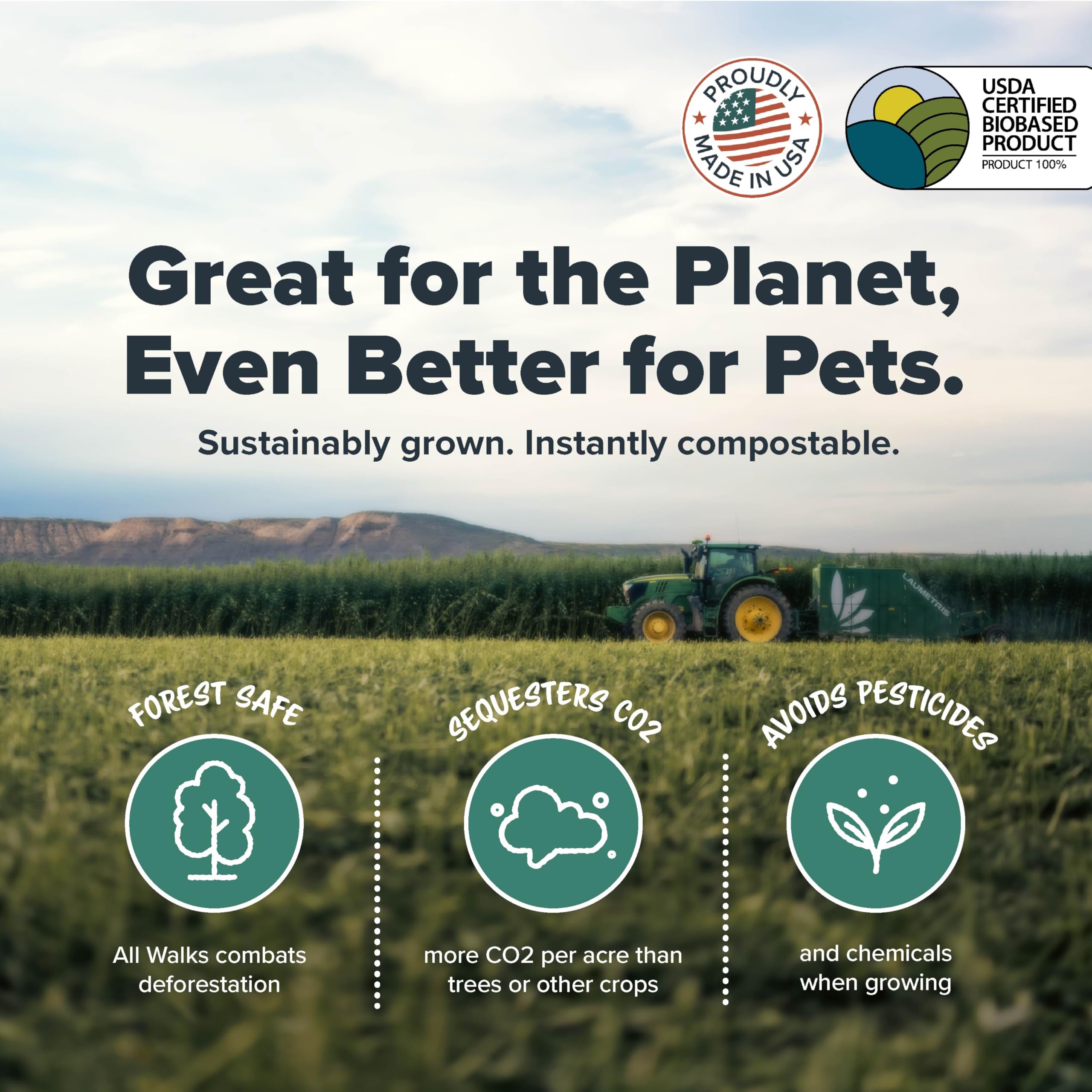 All Walks hemp bedding compostable cleanup showing eco-friendly disposal option.