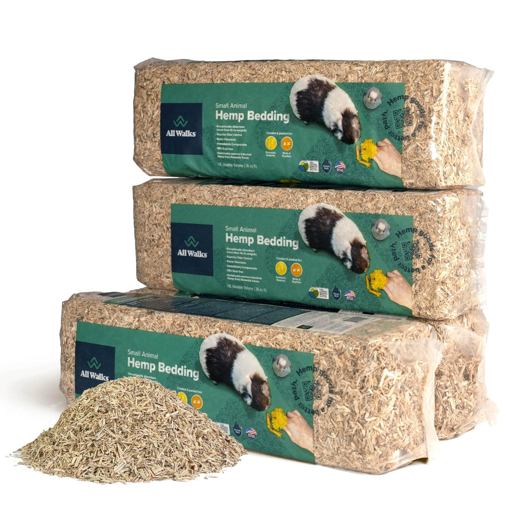All Walks Hemp Bedding in four 10L bags for easy enclosure setup.