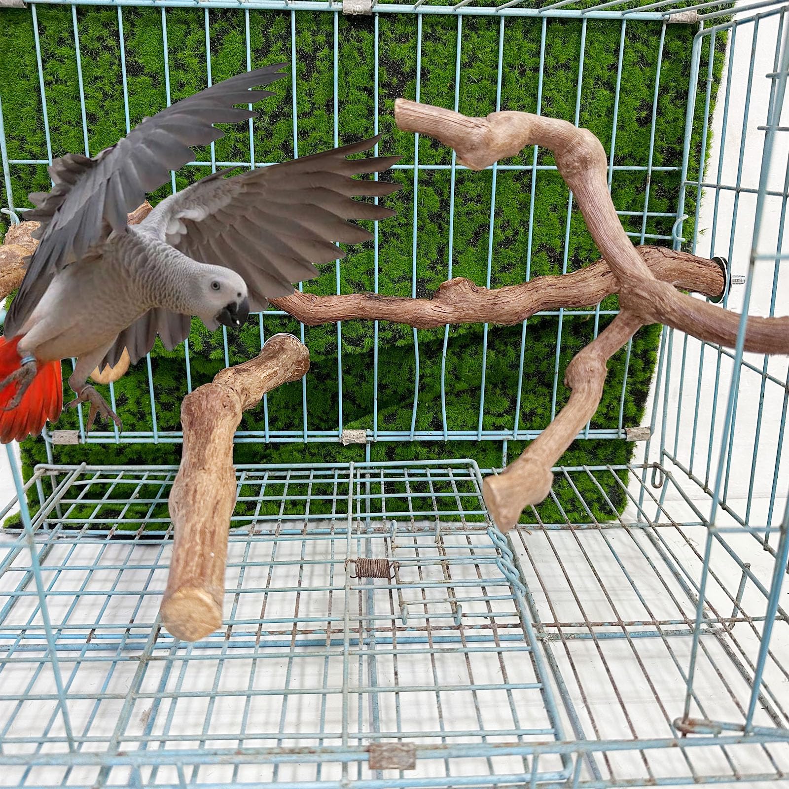 Allazone sturdy grapevine perch promotes safe chewing and play.