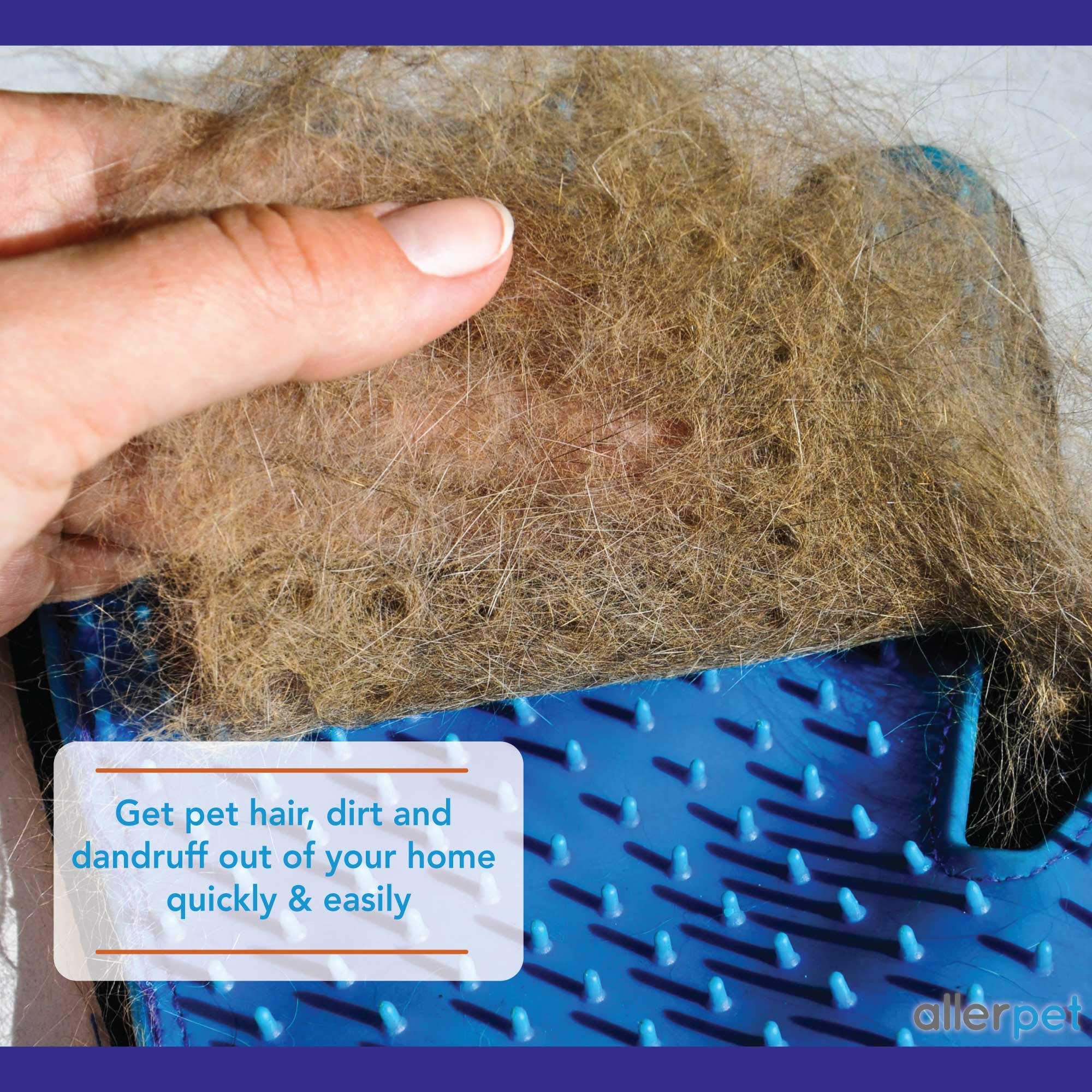 Allerpet before-after shot demonstrates visible dander reduction.