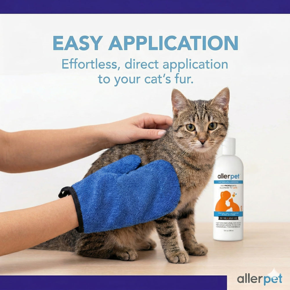 Allerpet grooming gloves help safe, controlled dander removal during use.