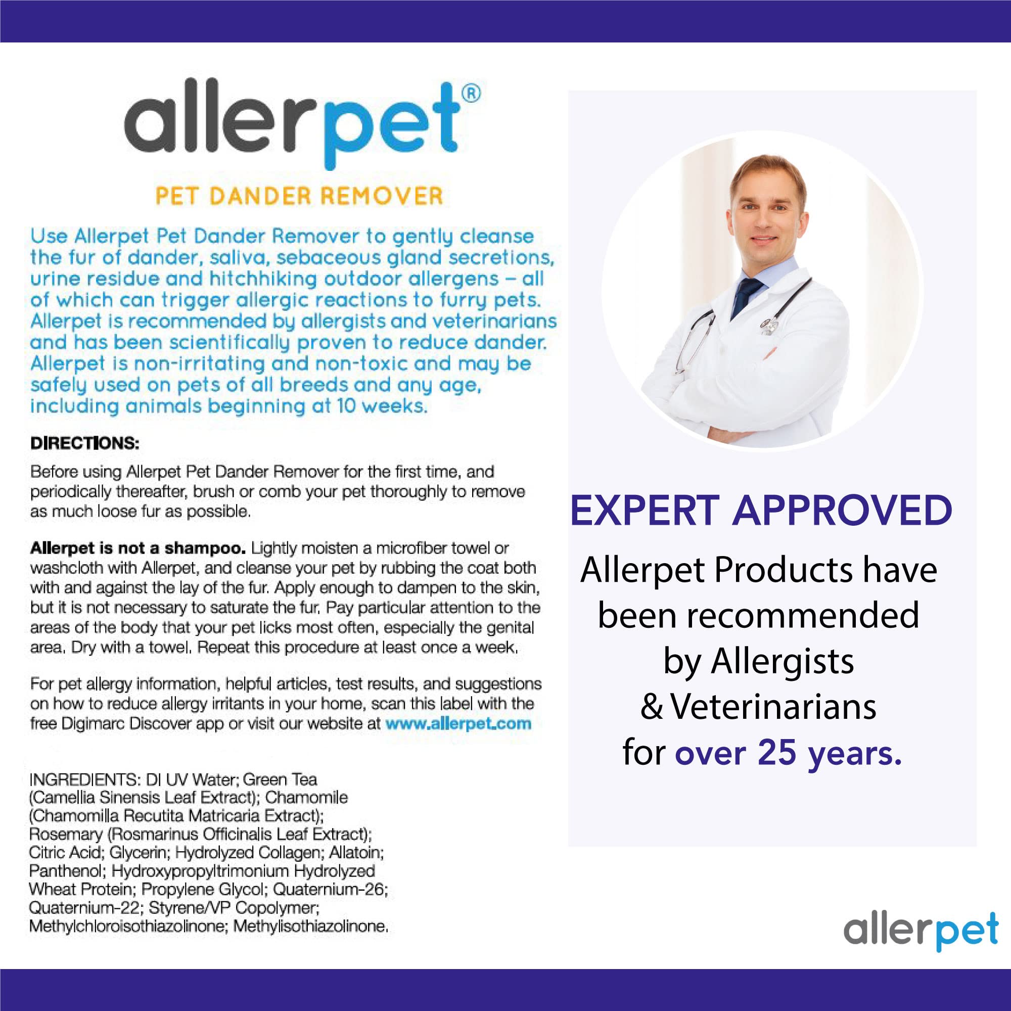 Applying Allerpet to pet fur with the mitt for efficient, no-rinse control