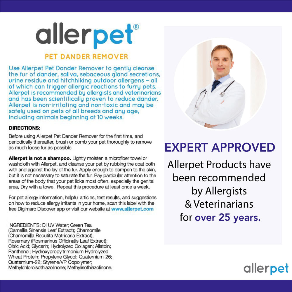 Applying Allerpet to pet fur with the mitt for efficient, no-rinse control
