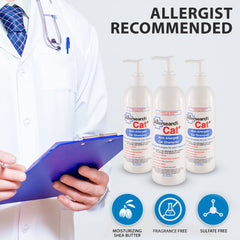 Allersearch Cat+ Anti-Allergen Shampoo label close-up highlighting the allergy-friendly formula.