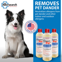 Hands apply Allersearch Pet+ Shampoo during bath for easy rinse.