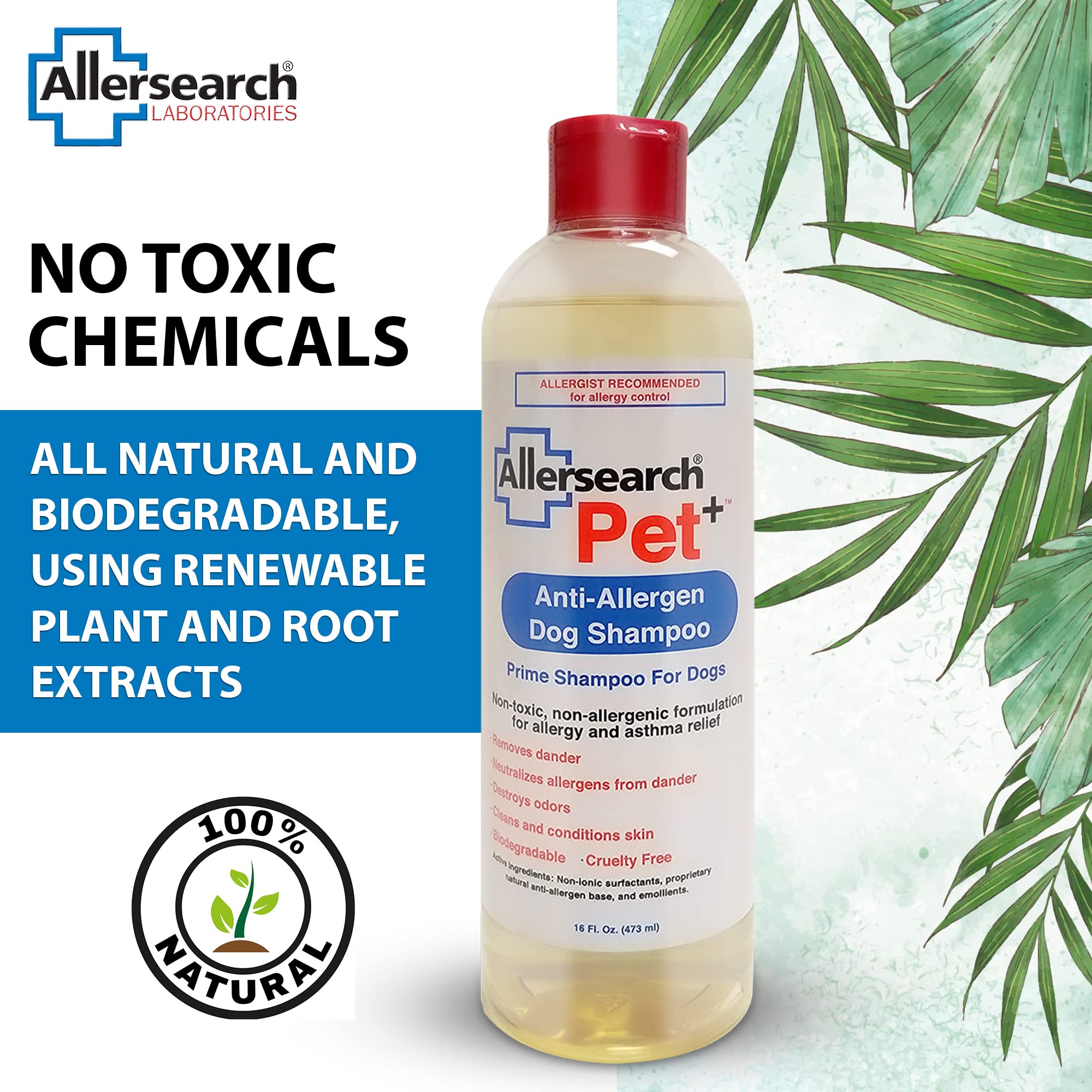 Allersearch Pet+ Shampoo lather on a dog promotes gentle cleansing.