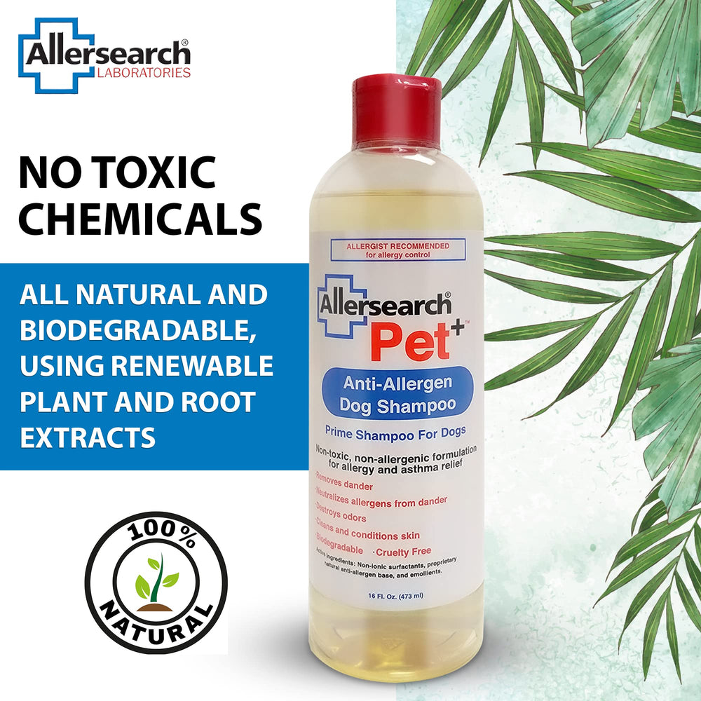 Allersearch Pet+ Shampoo lather on a dog promotes gentle cleansing.