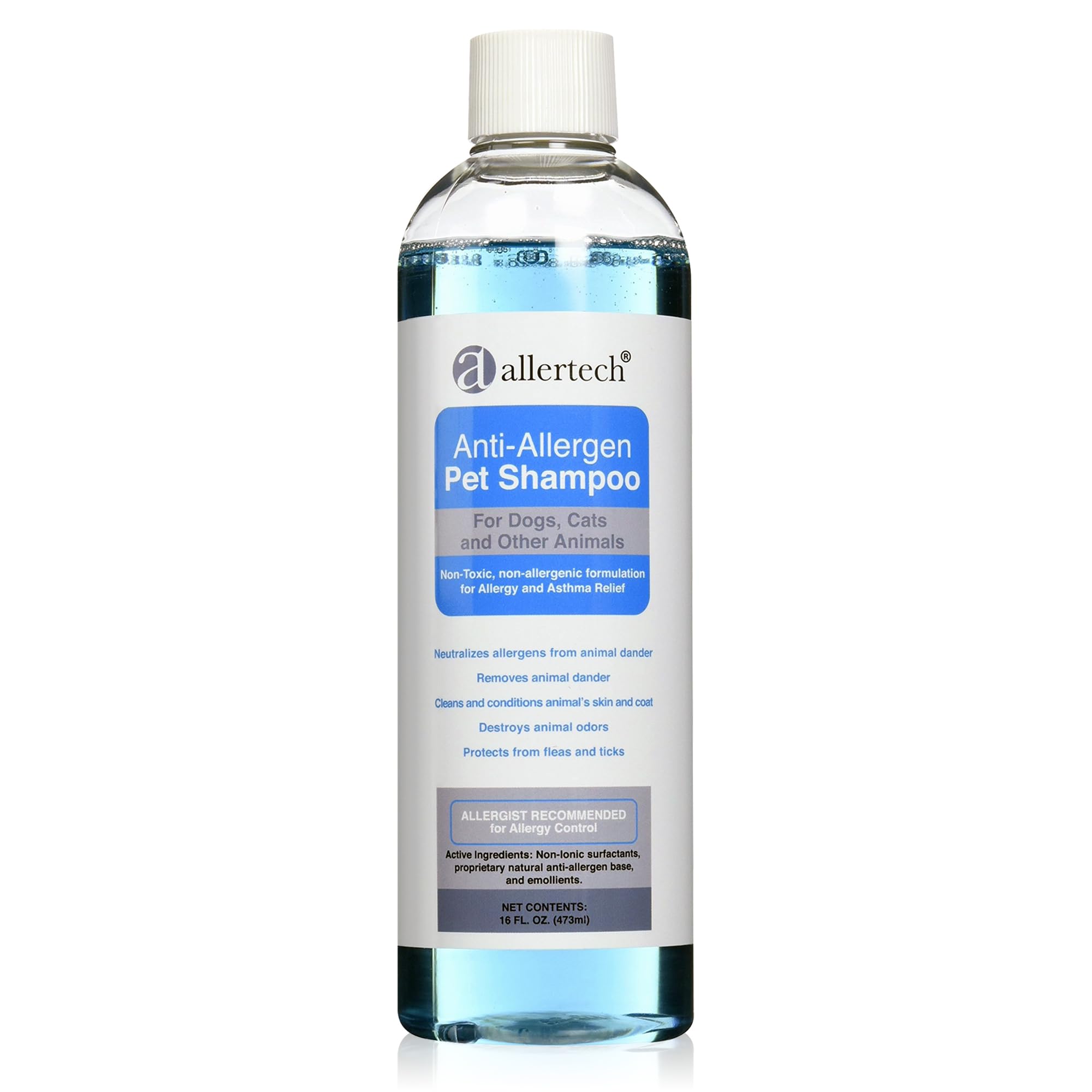 Allertech Allergen Pet Shampoo bottle front: gentle cleansing for pets.
