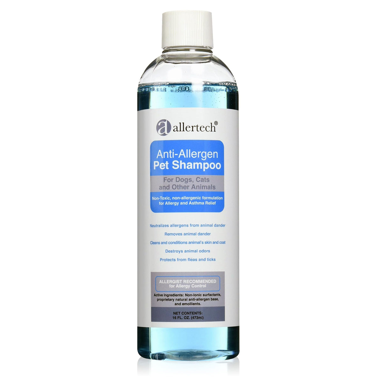 Allertech Allergen Pet Shampoo bottle front: gentle cleansing for pets.