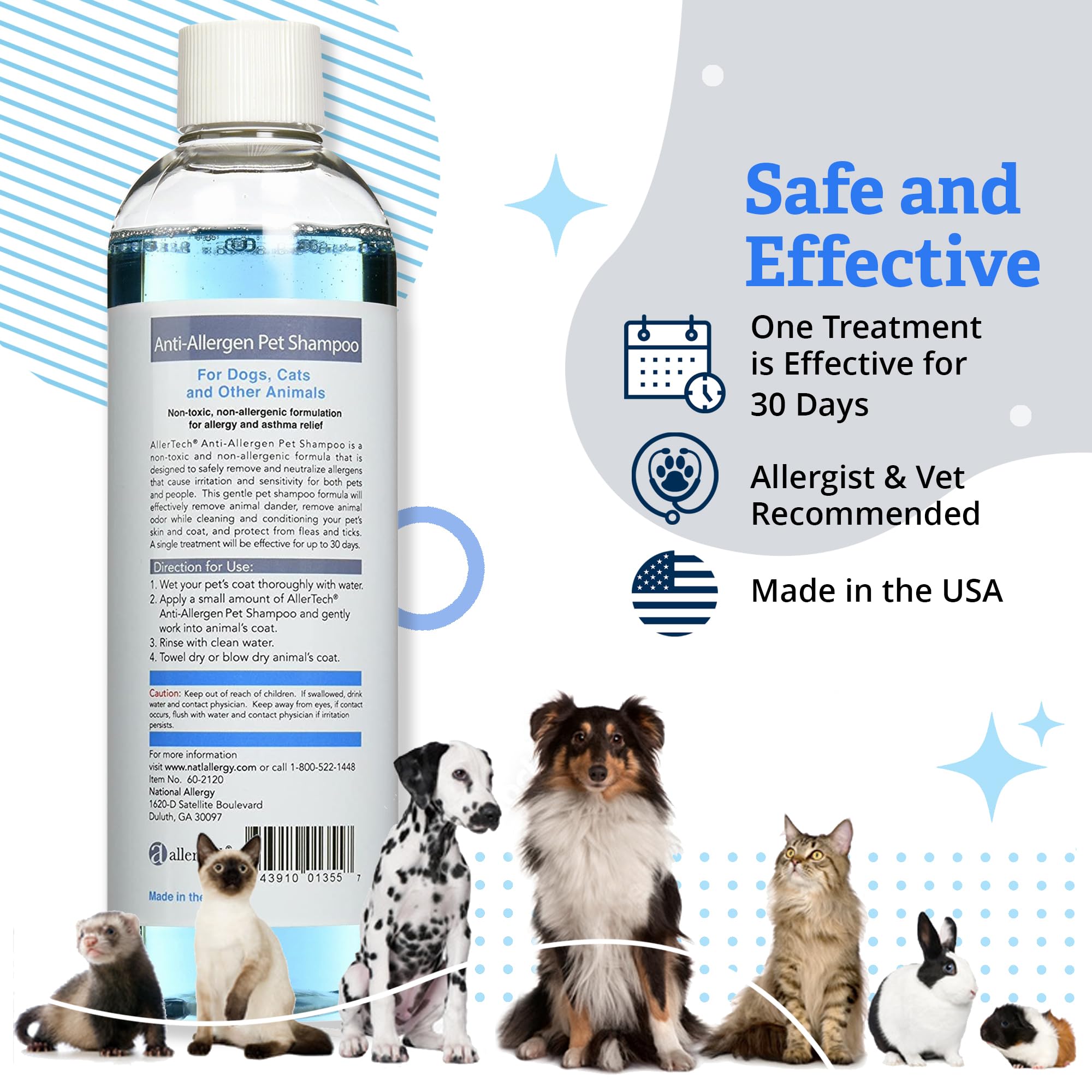 Allertech Allergen Pet Shampoo bottle label: non-toxic allergy-friendly formula.