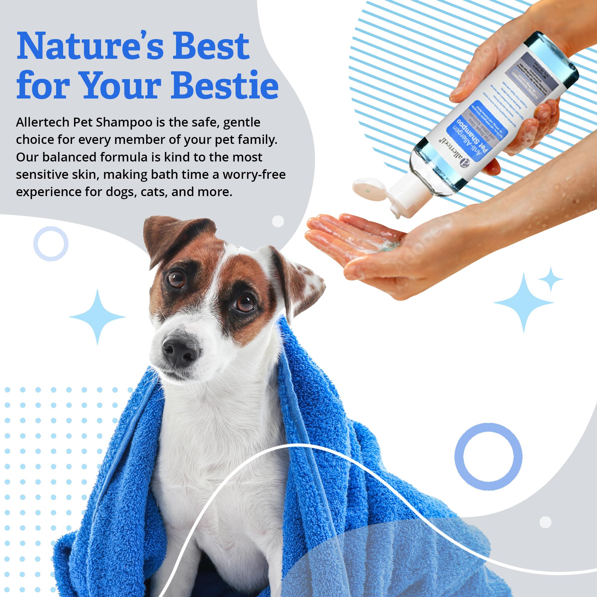 Allertech Allergen Pet Shampoo coat-cleanse close-up with fresh scent.