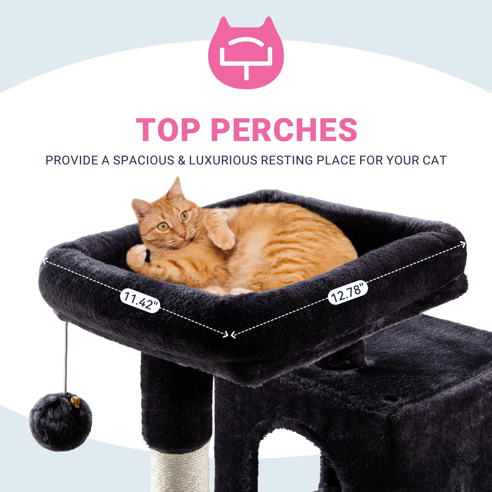 Allewie cat tree features anti-tip reinforcement for added stability.