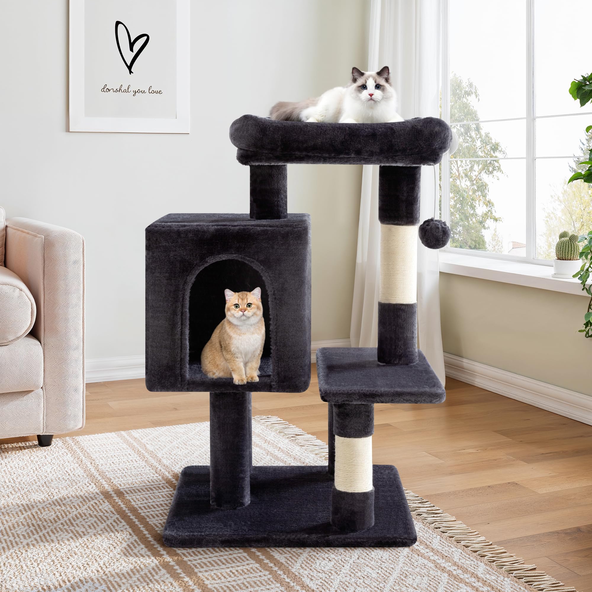 Allewie 29-inch cat tree multilevel tower offers engaging play and rest for indoor cats.