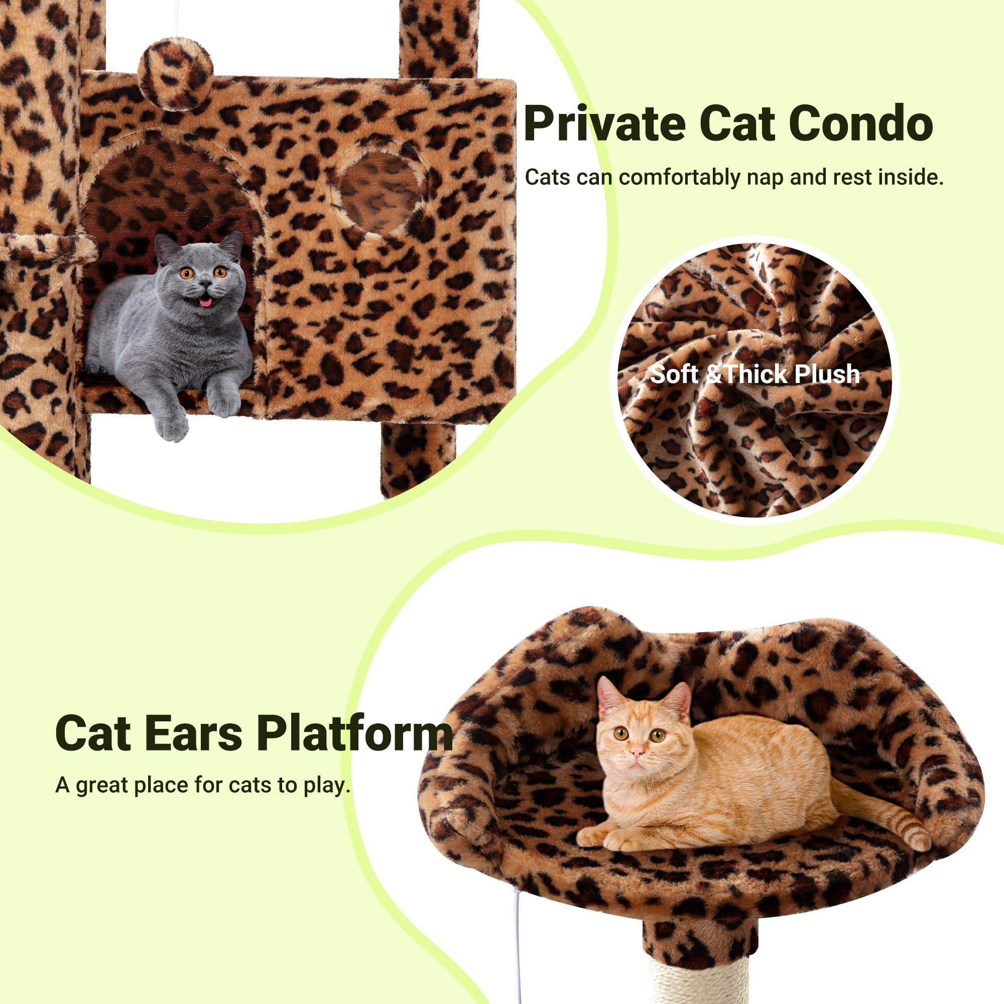 Allewie 64-inch cat tree hanging toys engage curious cats during playtime