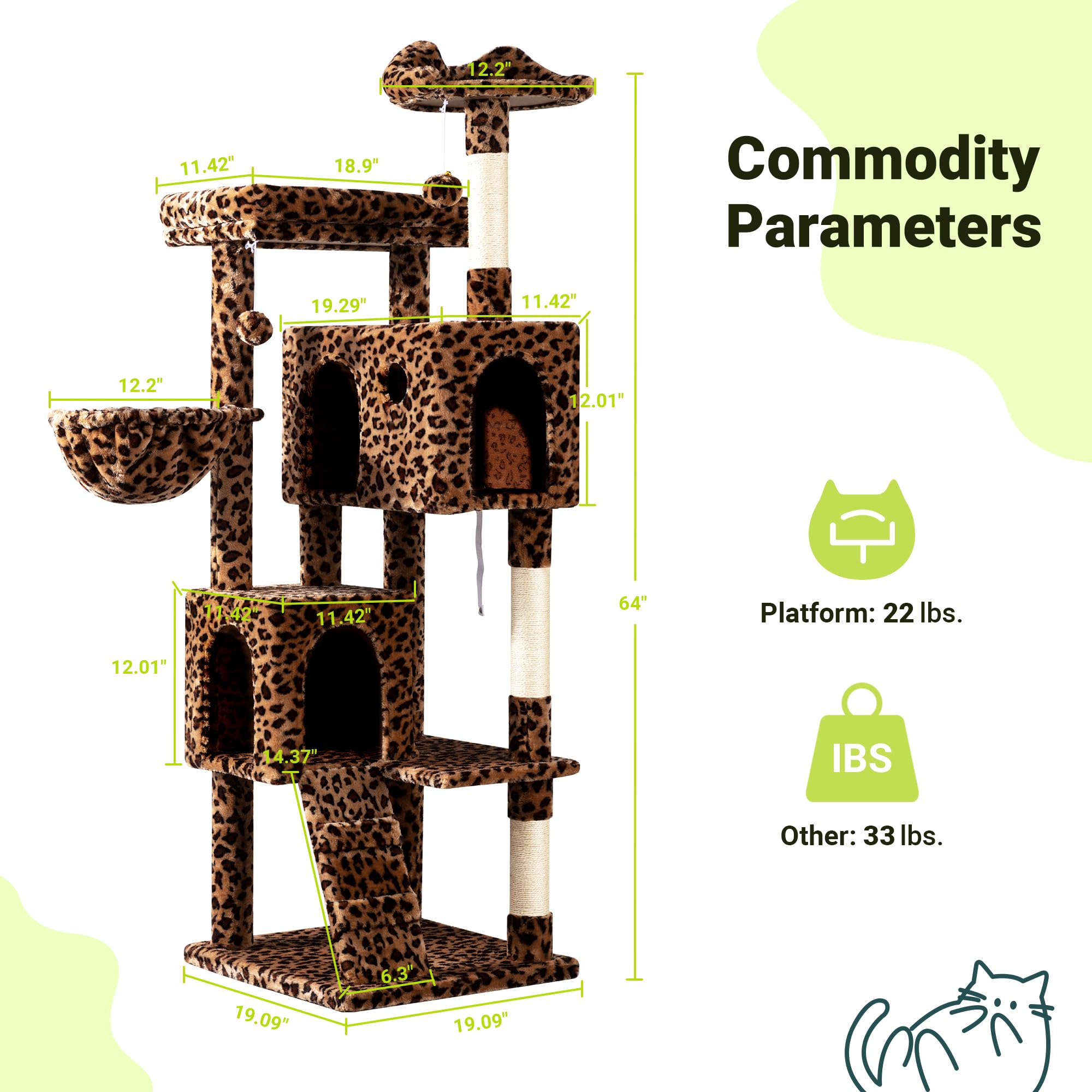 Allewie 64-inch cat tree with sisal posts encourages scratching to protect furniture
