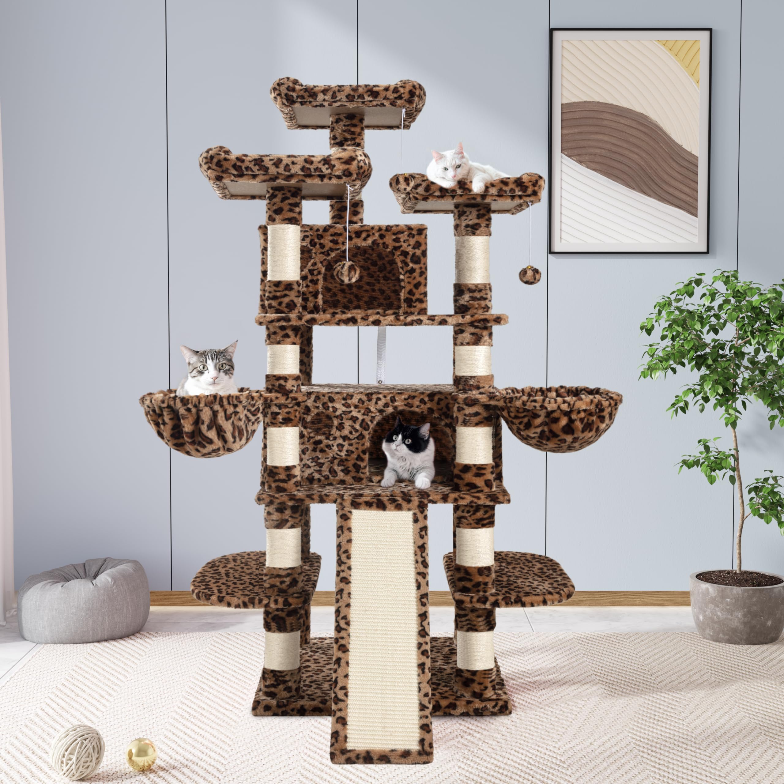 Allewie leopard condo perch offers soft lounging spots after active play.