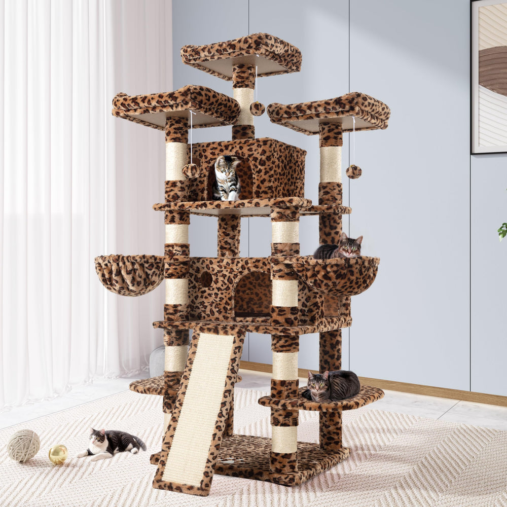 Allewie 68-inch cat tree leopard posts for durable scratching.