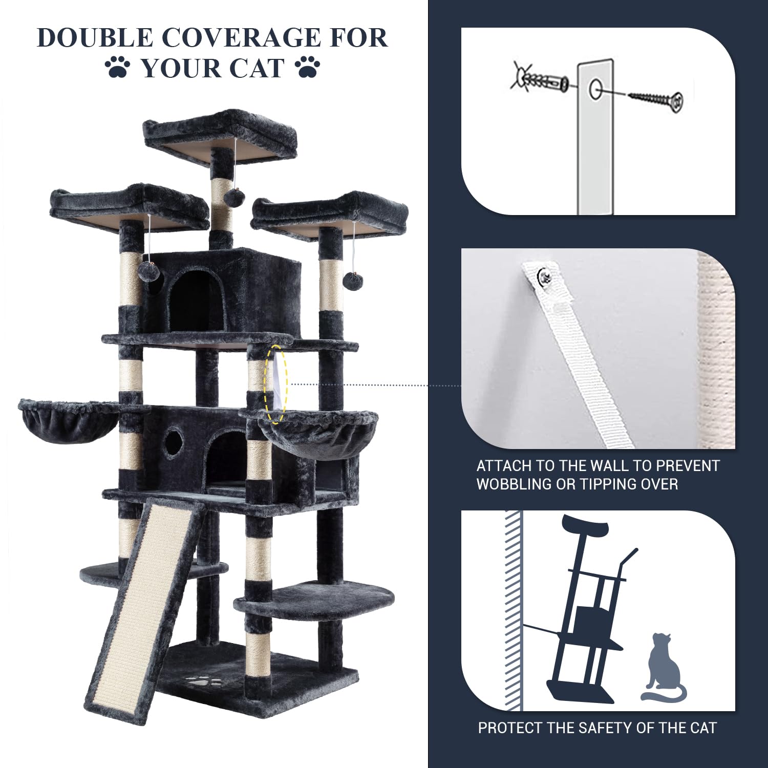 Allewie cat tree particle board covering: skin-friendly plush comforts.