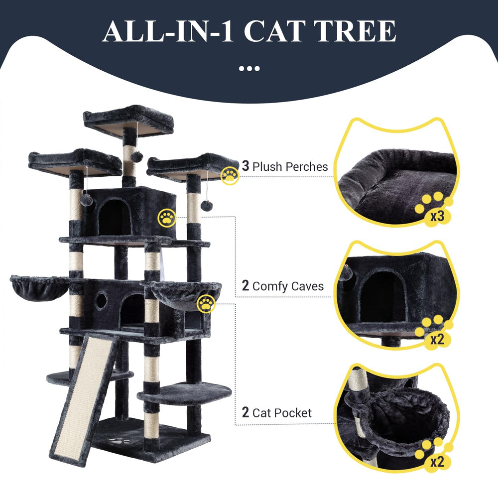 Allewie 68-inch cat tree sturdy base: reliable stability for energetic cats.