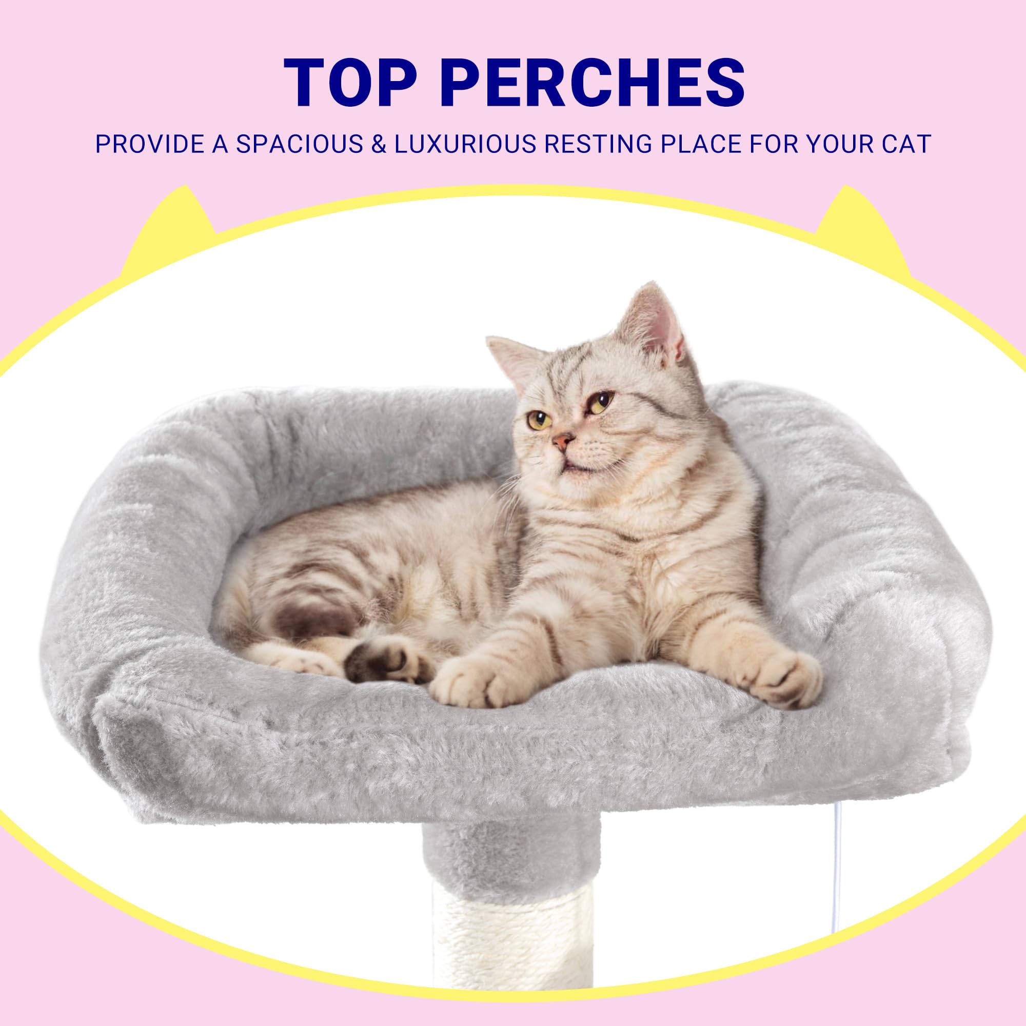 Allewie 73in fan-shaped cat condo and perches provide cozy retreats for lounging.