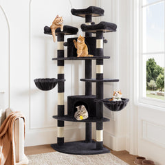 Allewie 73in fan-shaped cat tower corner-assembly highlights space-saving lounging