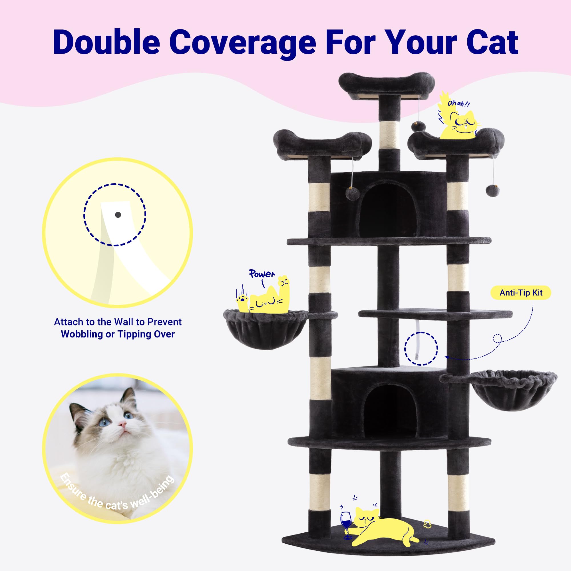 Allewie 73in multi-level perches offer perching and room observation for cats