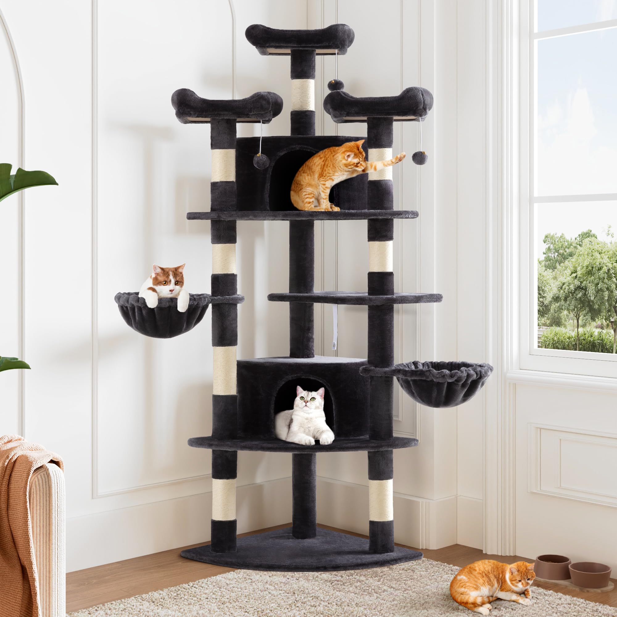 Allewie 73in cat tower with sisal posts encourages scratching while protecting furniture