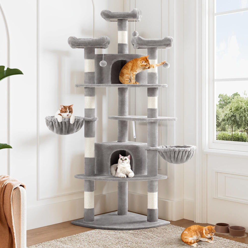 Allewie 73in fan-shaped cat tree multi-level structure offers elevated views for curious cats.