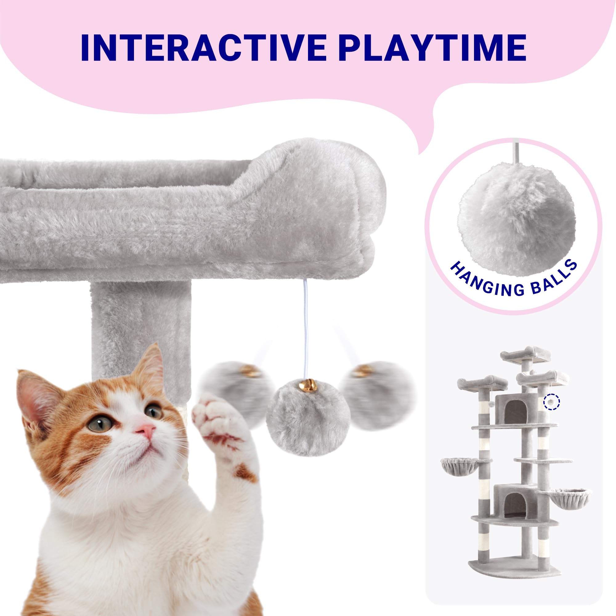 Allewie 73in fan-shaped cat tower includes sisal posts for satisfying scratching needs.