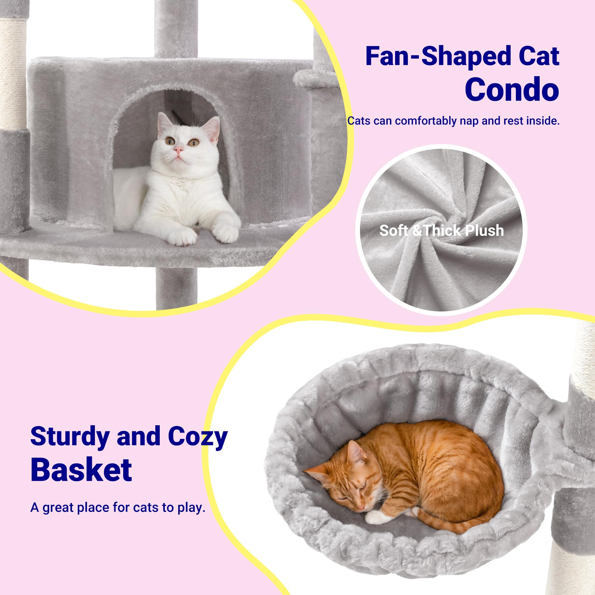 Allewie 73in fan-shaped cat tree soft plush finish adds comfort to any room.