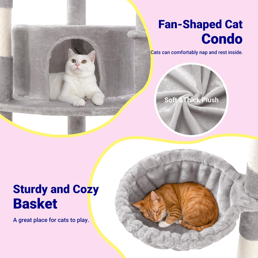 Allewie 73in fan-shaped cat tree soft plush finish adds comfort to any room.