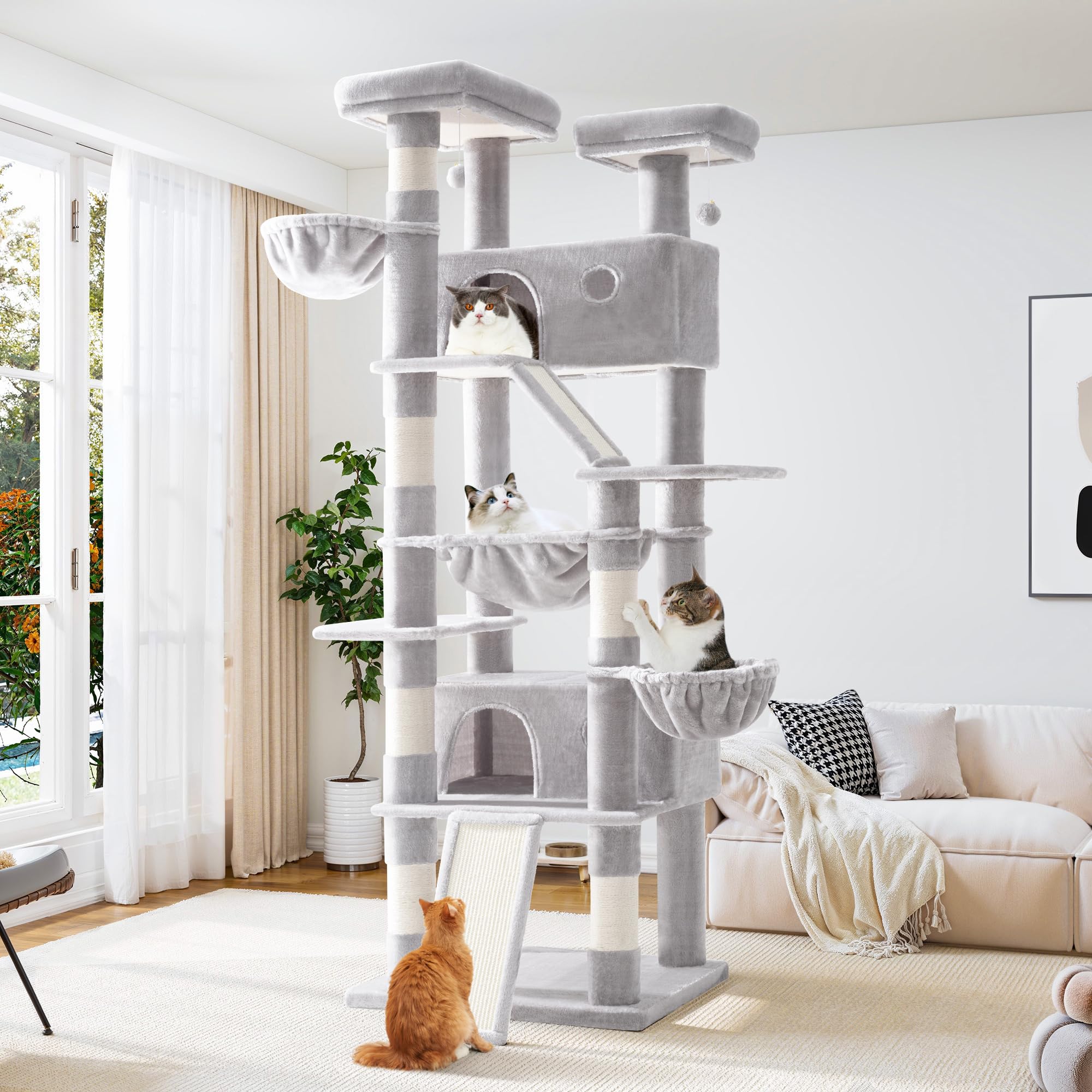 Allewie 81-inch cat tree with a stable base for big cats and secure play.