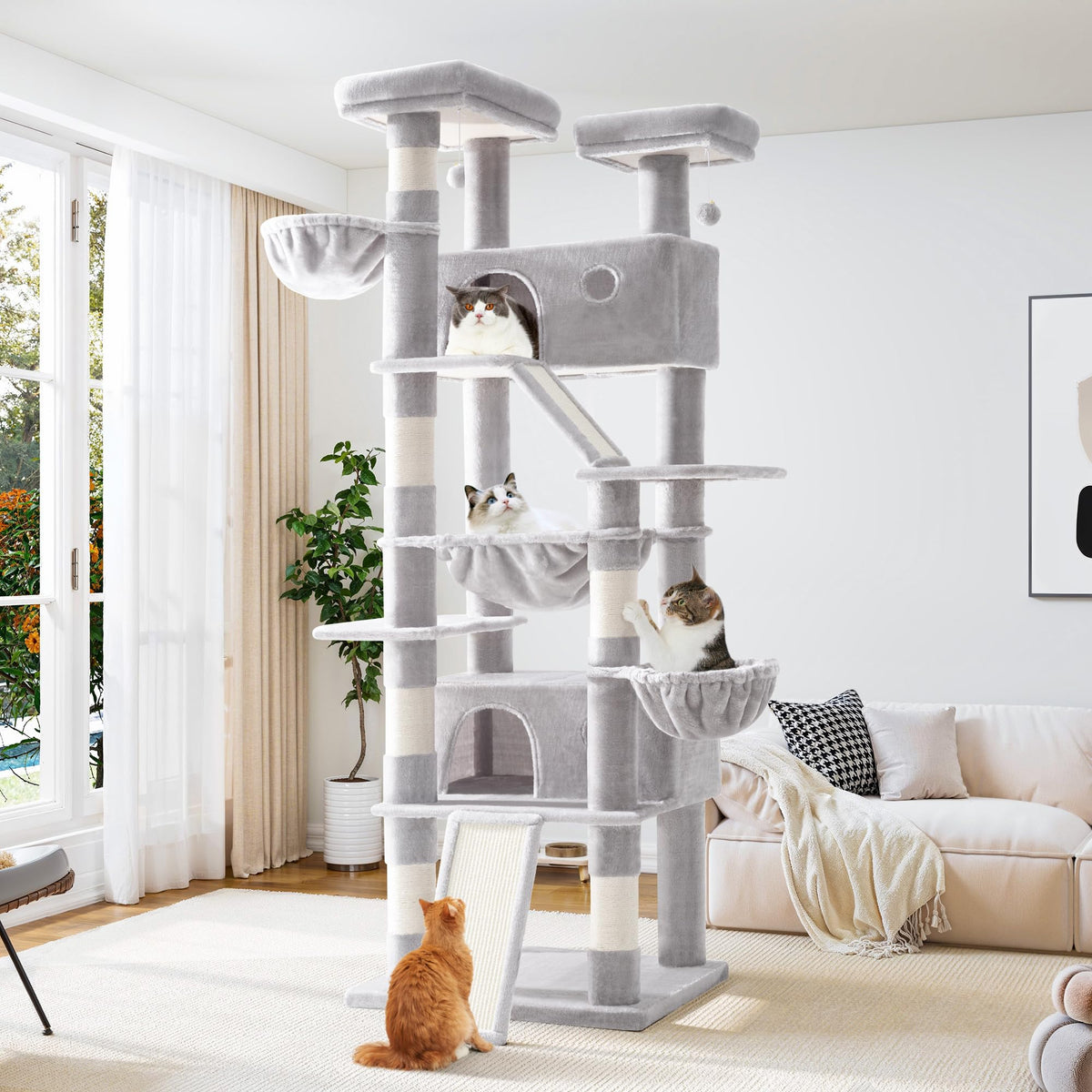 Allewie 81-inch cat tree with a stable base for big cats and secure play.