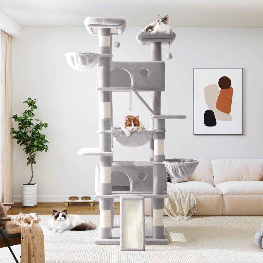 Allewie multi-level cat tree provides vertical space to reduce territory disputes.