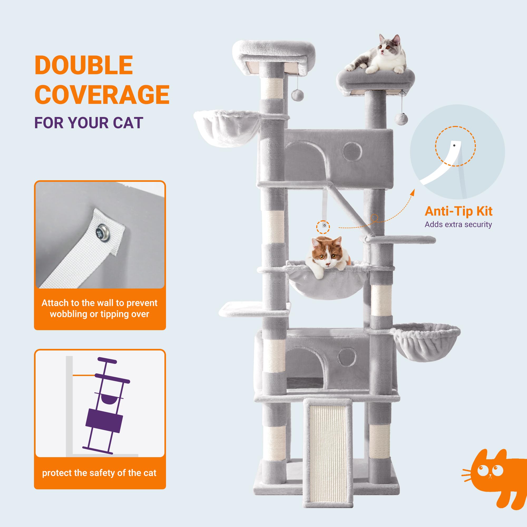 Allewie wide base supports up to 55 lbs for larger cats.