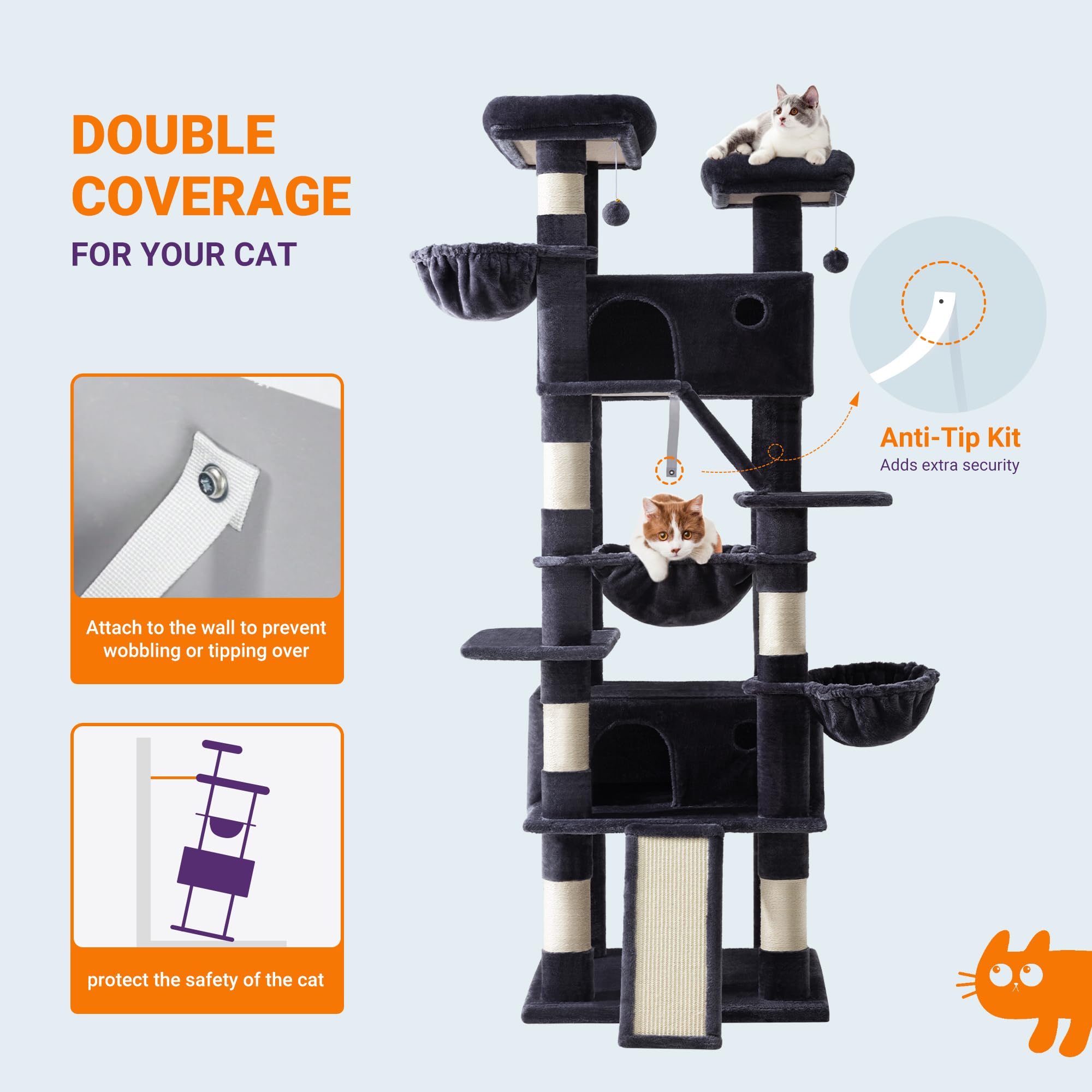 Allewie wide base adds stability for active big cats.